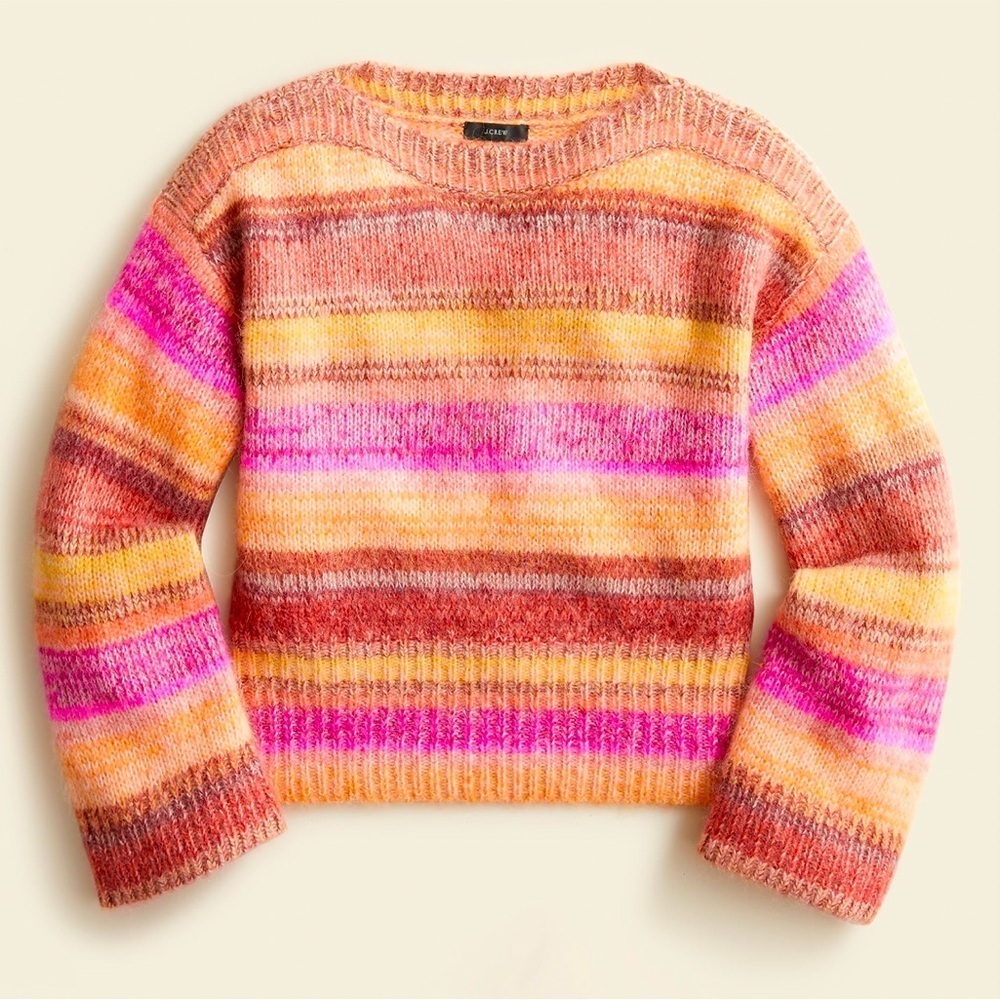 J Crew Wide Sleeve Merino Wool and Alpaca Striped Multicolor Sweater Size S #J47